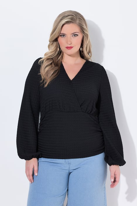 T-Shirt, bequeme Passform, Strukturjersey, Ballon-Langarm