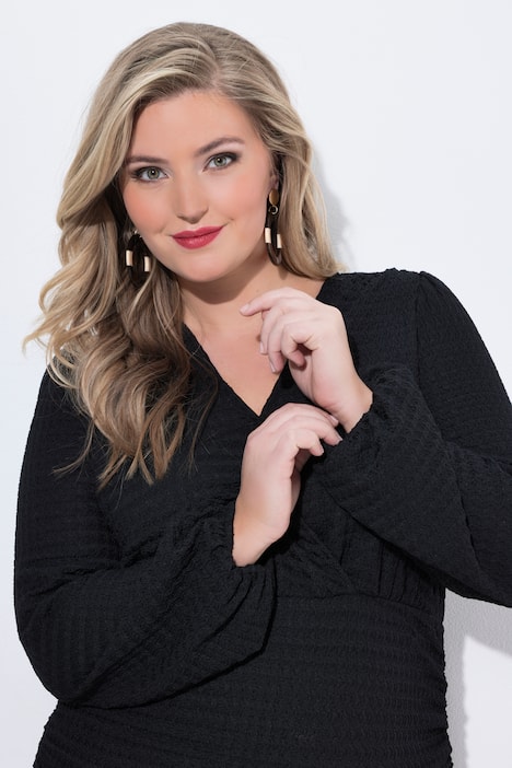 T-Shirt, bequeme Passform, Strukturjersey, Ballon-Langarm