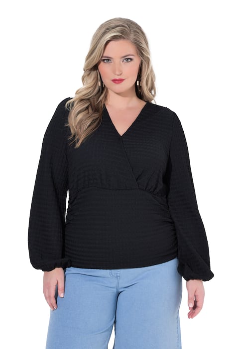 Tričko, pohodlný volný střih, strukturovaný žerzej, balónkové dlouhé rukávy