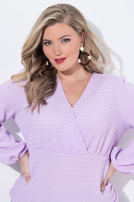 T-Shirt, bequeme Passform, Strukturjersey, Ballon-Langarm