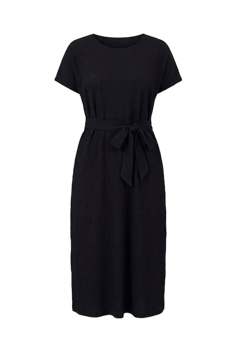 Žerzejové šaty, midi délka, nařasení s páskem na zavazování