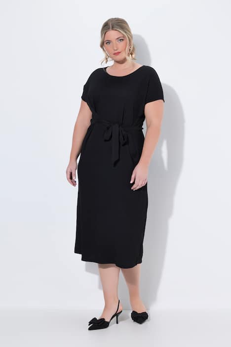 Jerseykleid, Midilänge, Drapierung mit Bindeband