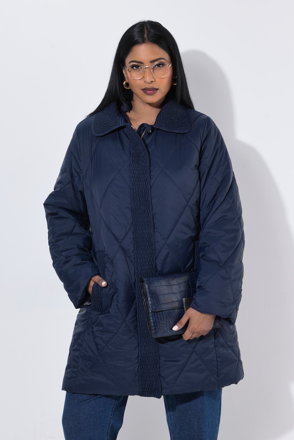 Steppjacke, A-Linie, Hemdkragen, 2-Wege-Zipper