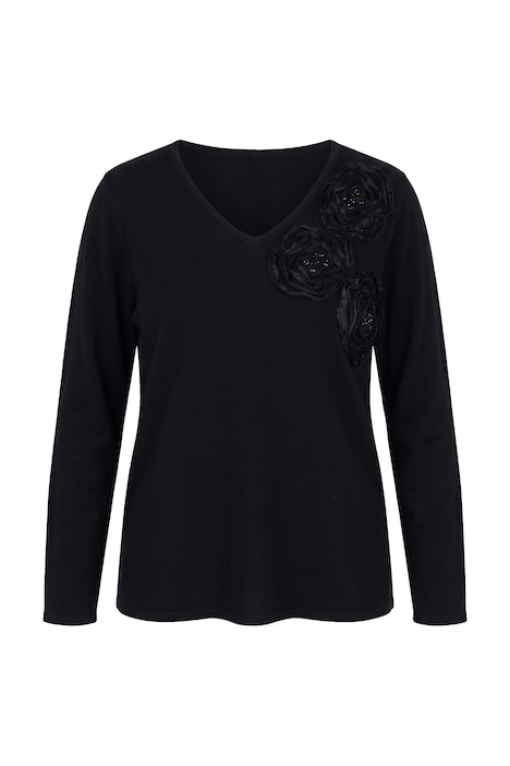 Pullover, 3D-Blüten, Perlen, V-Ausschnitt, Langarm