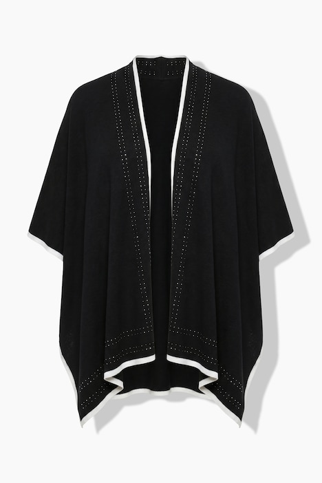 Strickponcho, farbige Kanten, Ziersteine, offene Form