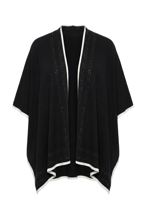 Strickponcho, farbige Kanten, Ziersteine, offene Form