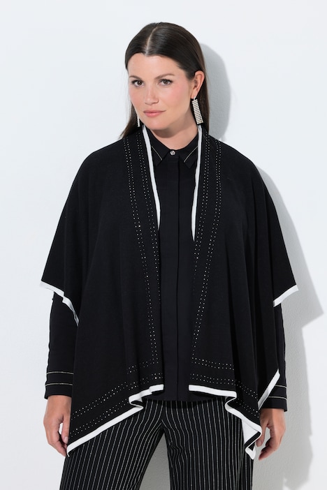 Strickponcho, farbige Kanten, Ziersteine, offene Form