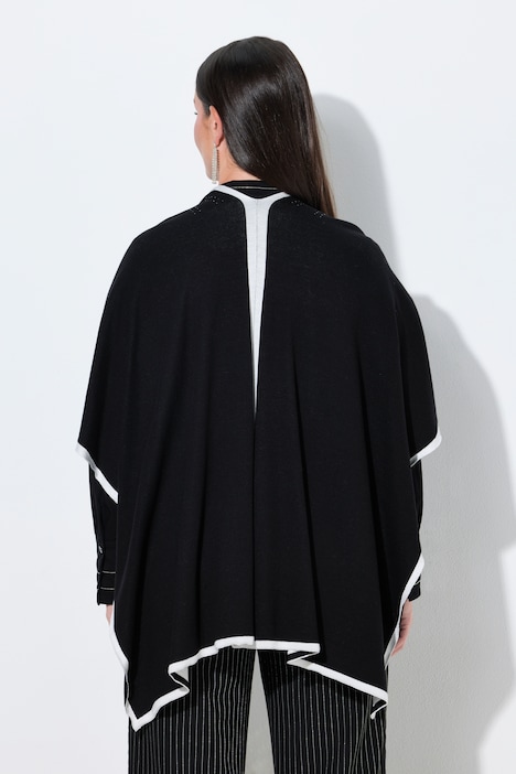 Strickponcho, farbige Kanten, Ziersteine, offene Form