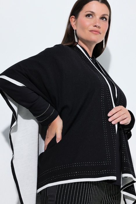 Strickponcho, farbige Kanten, Ziersteine, offene Form