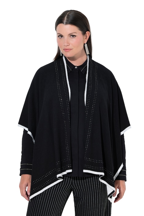 Strickponcho, farbige Kanten, Ziersteine, offene Form