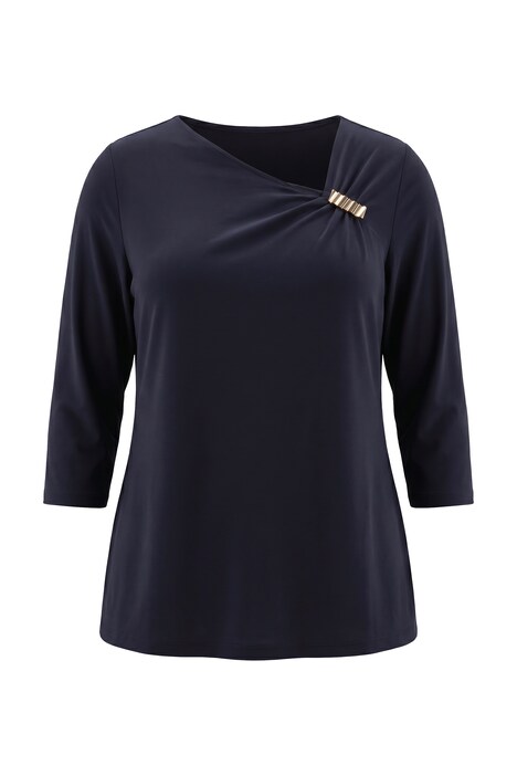 Shirt, Brosche, asymmetrischer Ausschnitt, 3/4-Arm