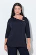 Shirt, Brosche, asymmetrischer Ausschnitt, 3/4-Arm