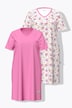 Bigshirts, set van 2, bloemen/olifanten, V-hals, korte mouwen