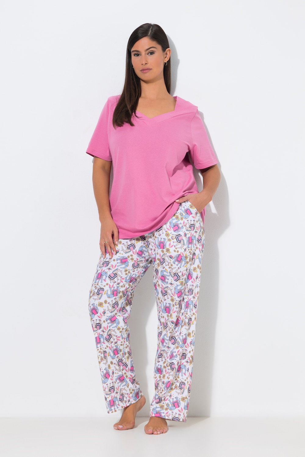 Pyjama, Elefanten, V-Ausschnitt, Halbarm, Taschen