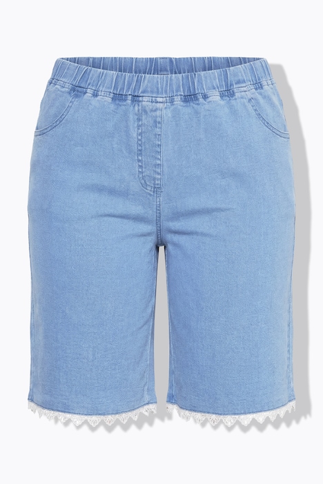 Lace Trim Stretch-Fit Denim Bermuda Shorts