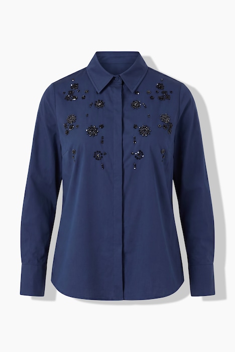Bluse, Ziersteine, Pailletten, Hemdkragen, Langarm
