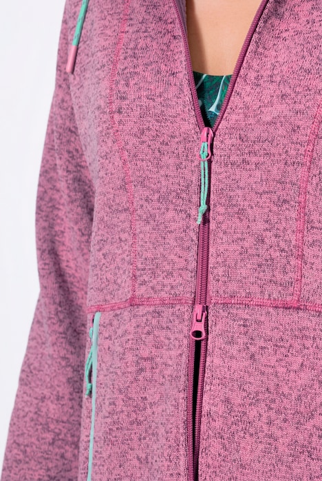 Strickfleece-Jacke, Ziernähte, Kapuze, 2-Wege-Zipper