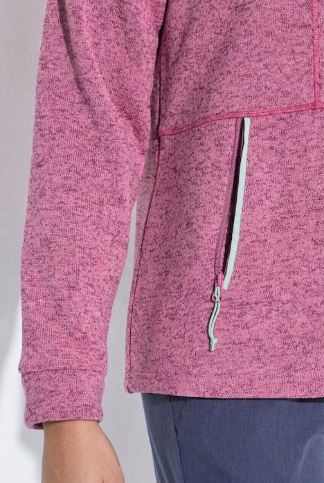 Strickfleece-Jacke, Ziernähte, Kapuze, 2-Wege-Zipper