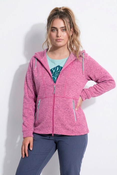 Strickfleece-Jacke, Ziernähte, Kapuze, 2-Wege-Zipper