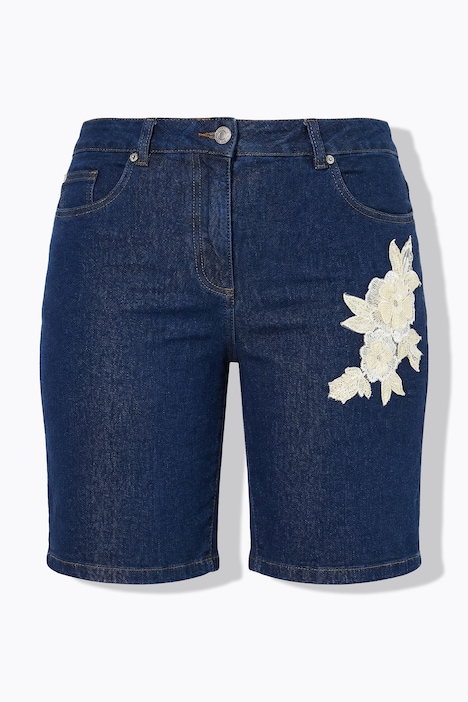 Jeans-Shorts, weites Bein, Patch, 5-Pocket
