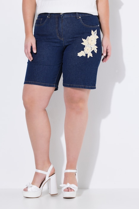 Jeans-Shorts, weites Bein, Patch, 5-Pocket