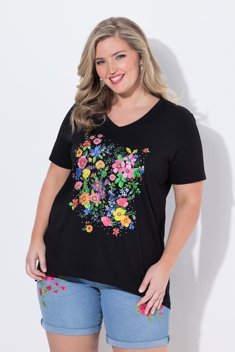 T-Shirt, A-Linie, Blumen-Motiv