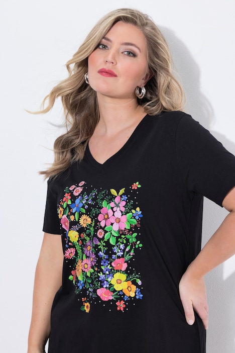 T-Shirt, A-Linie, Blumen-Motiv