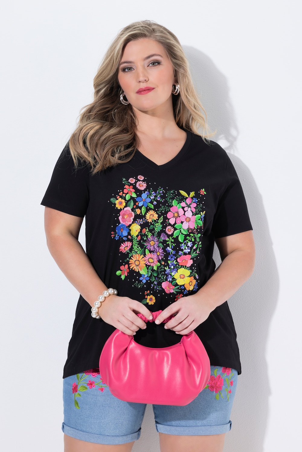 T-Shirt, A-Linie, Blumen-Motiv