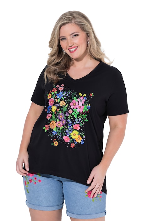 Tričko, áčkový střih, květinový motiv