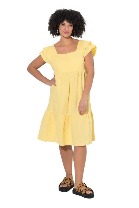 Mušelínové šaty, čtvercový výstřih, volánky