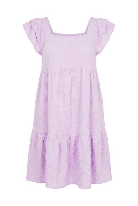 Mušelínové šaty, čtvercový výstřih, volánky