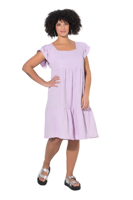 Mušelínové šaty, čtvercový výstřih, volánky