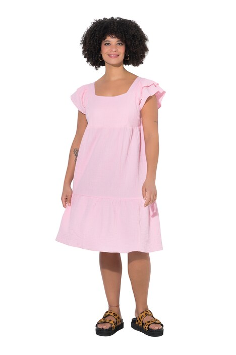 Mušelínové šaty, čtvercový výstřih, volánky