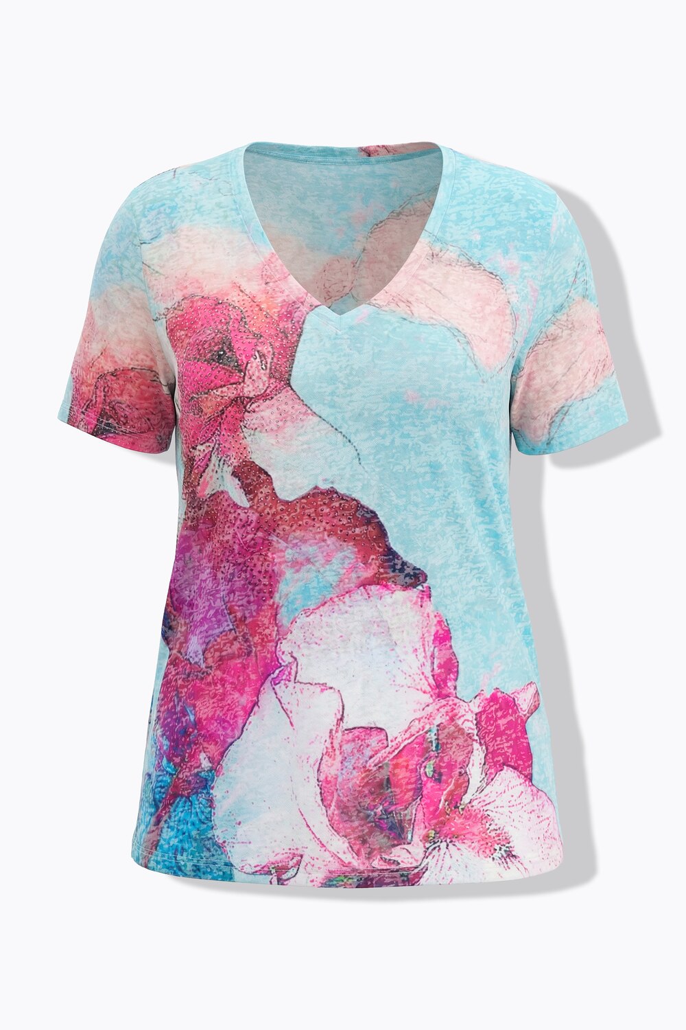Stora storlekar T-shirt, Dam, blå, storlek: 46, Polyester/Viskos, Mia Moda