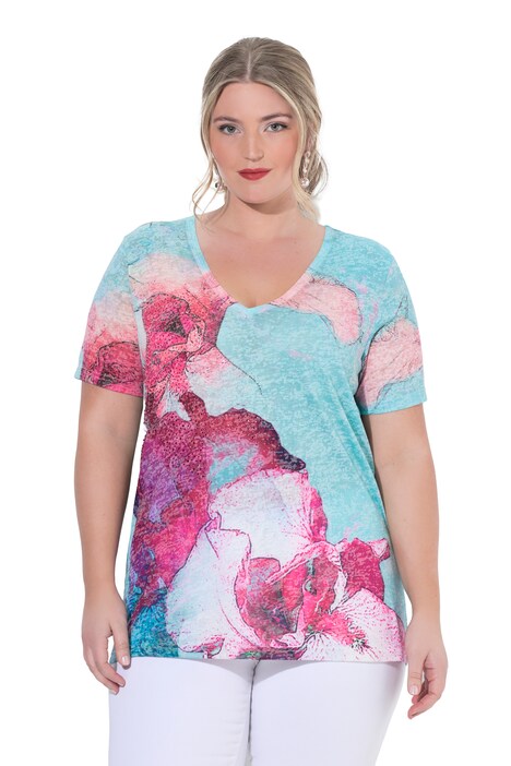 Tričko, komfortní střih, XL květinový motiv