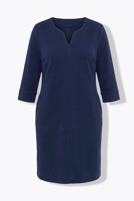 Robe texturée, col tunisien et manches 3/4