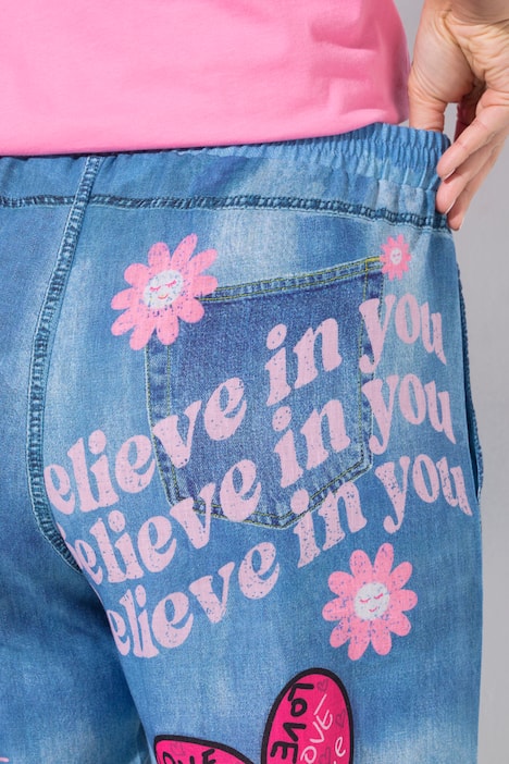 Graffiti Print Denim-Look Elastic Waist Culottes