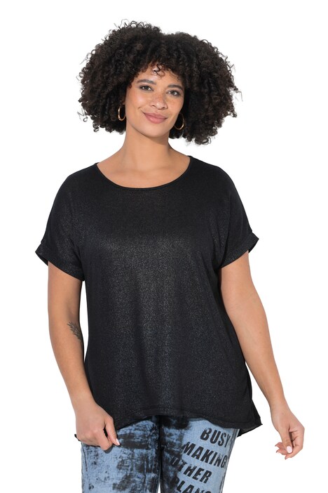 Pletené tričko, pohodlný střih, stříbrný potisk, krátké rukávy