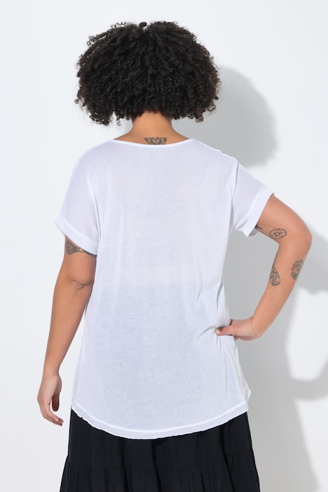 Stickad tröja, comfort fit, silvertryck, halvlång ärm