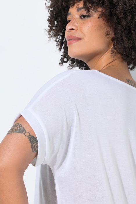 Stickad tröja, comfort fit, silvertryck, halvlång ärm