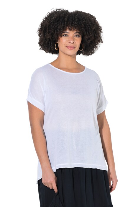 Pletené tričko, pohodlný střih, stříbrný potisk, krátké rukávy