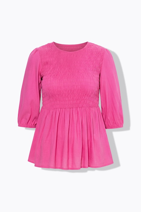 Bluse, A-Linie, Smok-Büste, 3/4-Ärmel, Volant