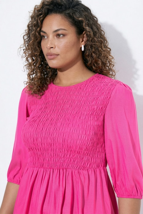 Bluse, A-Linie, Smok-Büste, 3/4-Ärmel, Volant