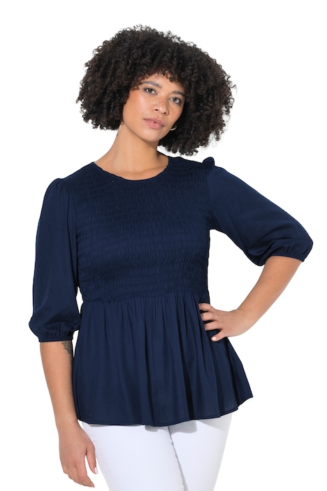 Halenka, áčkový střih, elastický vršek s řasením, 3/4 rukáv, volány