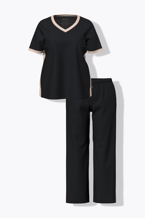 Pyjama, Seitenstreifen, V-Ausschnitt, Halbarm