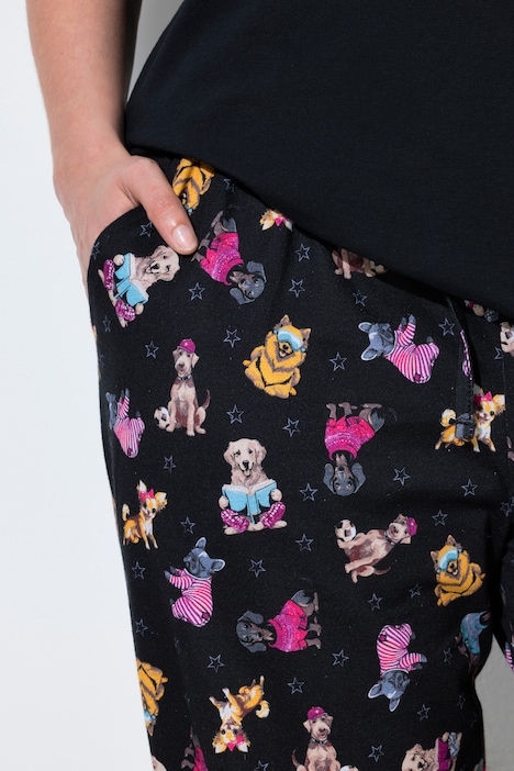 Pyjama, Stickerei, V-Ausschnitt, Halbarm