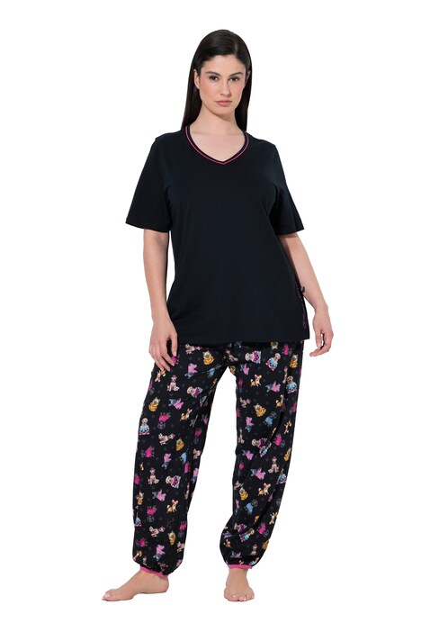 Pyjama, Stickerei, V-Ausschnitt, Halbarm