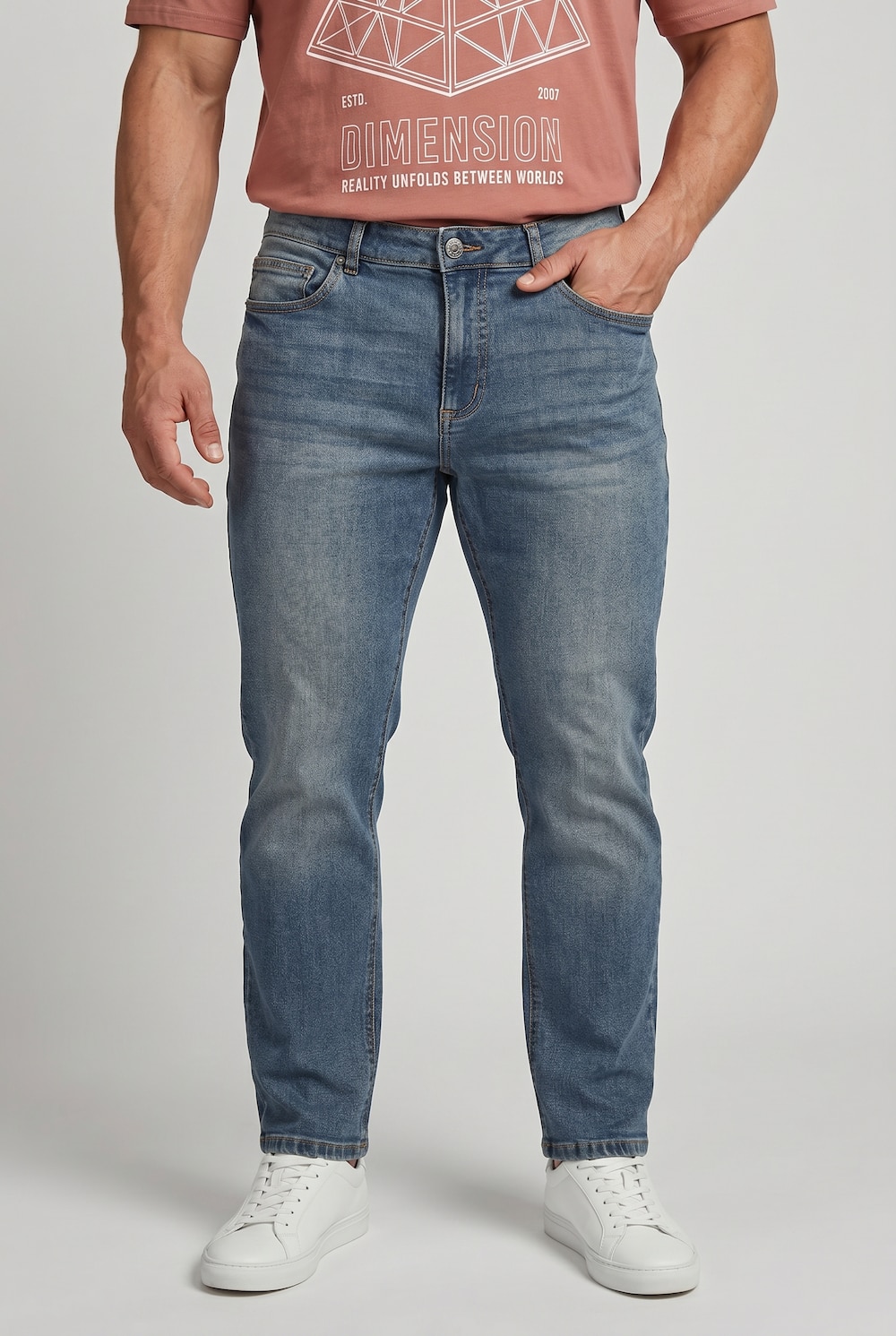 Jeans Bauchfit, Dirty Denim, Loose Fit, 5-Pocket, bis 72
