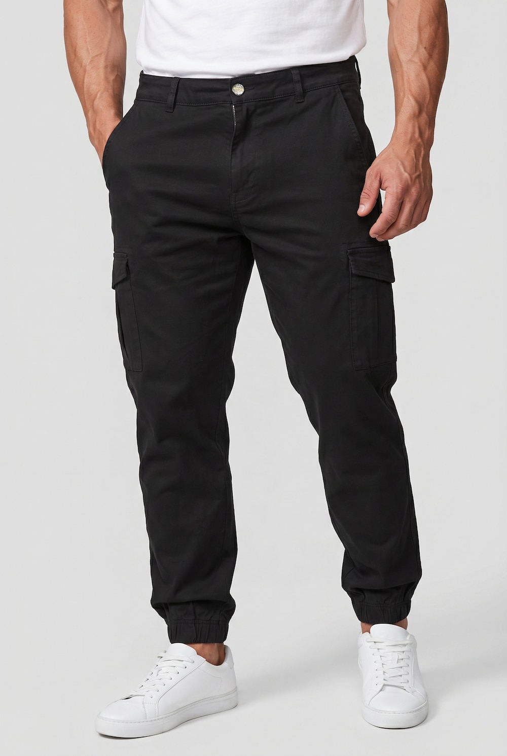 Twill-Cargohose, Bauchfit, Straight Fit, Klappentaschen, bis 72