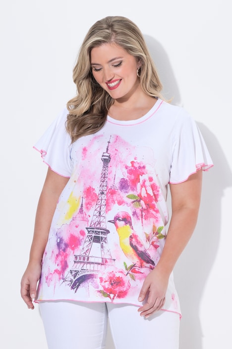 T-shirt motif Tour Eiffel, manches courtes et coupe évasée